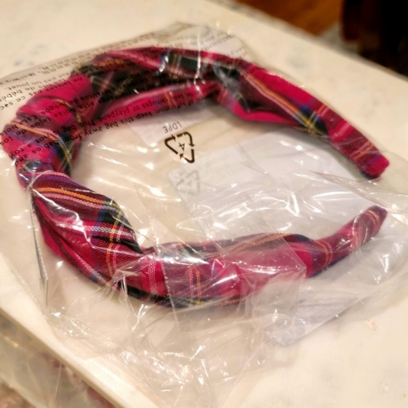 🆕️ J Crew Turban Knot Headband Red Tartan Plaid - Picture 2 of 2